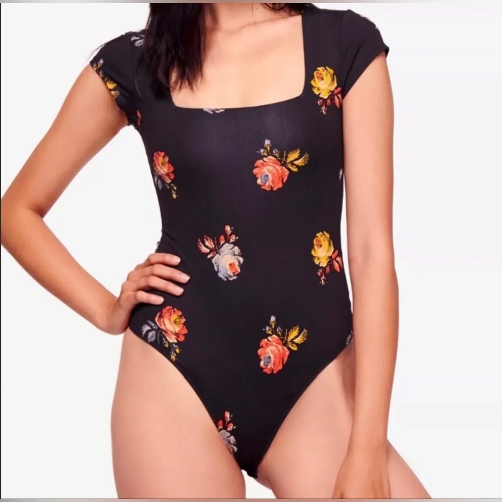 NWT Intimately Free Floral Square Neck Bodysuit Top Retail $58